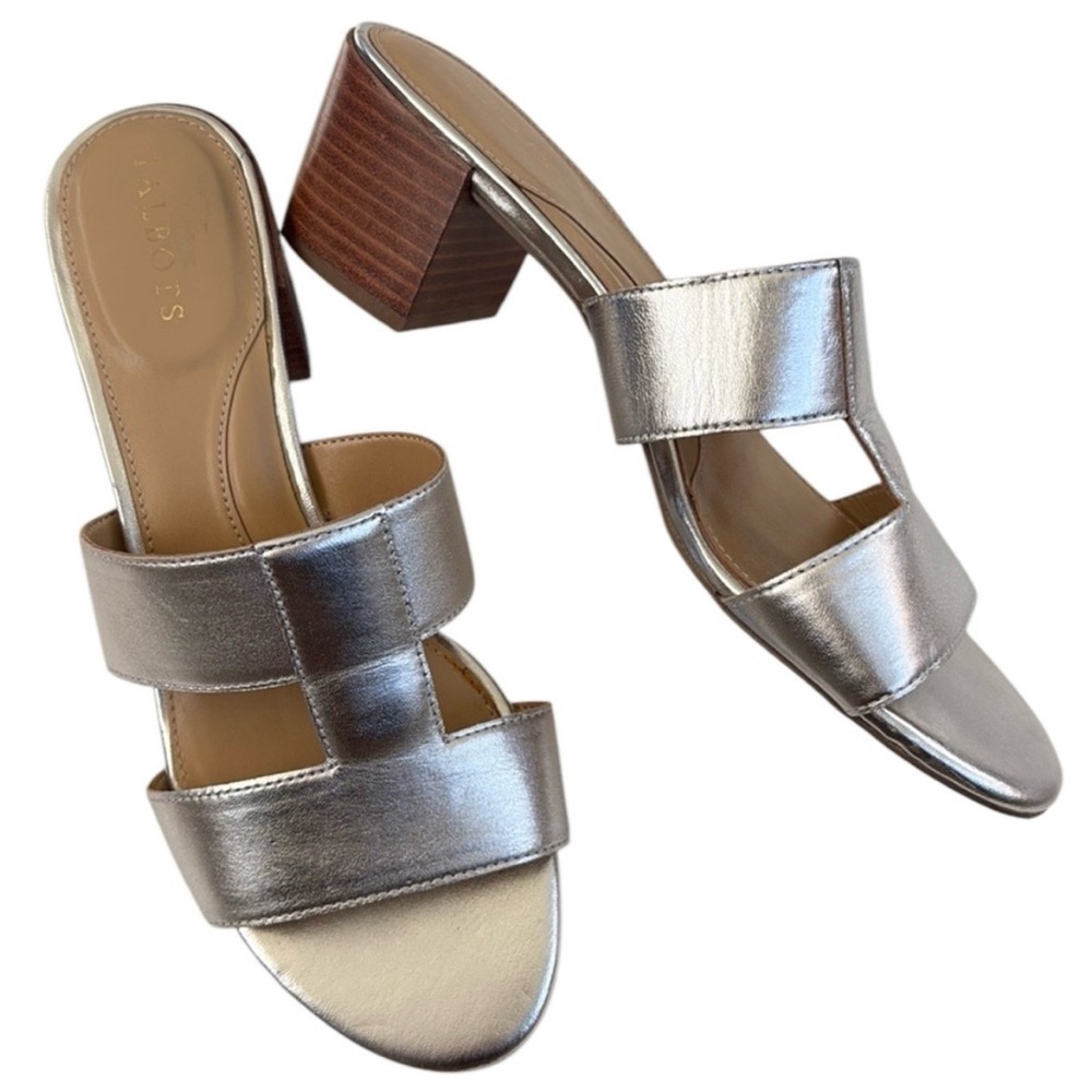Like New Talbots Leather Tilly Block Heel Sandals Silver Size 9 1/2